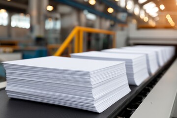Blank Paper Stacks on Printing Machine in Industrial Workspace