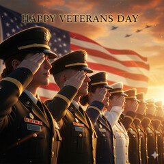 Happy Veterans Day Patriotic Poster with American Flag and Soldiers