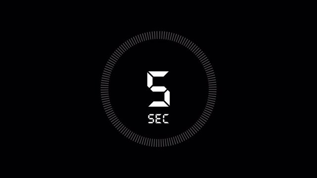 10 second countdown timer animation from 0 seconds to 10 seconds on a transparent background, ten second countdown timer from zero to ten with alpha channel.