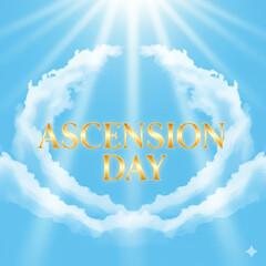 Ascension Day Christian Poster with Golden Cross and Heavenly Light