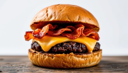 Classic Cheeseburger Wooden Surface with White Background
