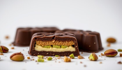 Delicious Layered Chocolate Candies White Surface