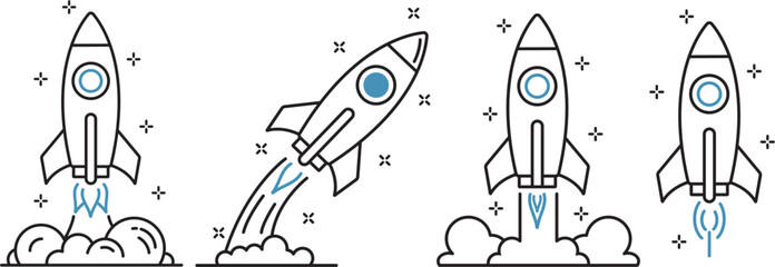 Rocket Launch Icon Set with Space Exploration Vector Illustration © Retno