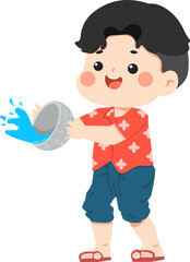 Fototapeta premium Boy Splashing Water During Songkran Festival