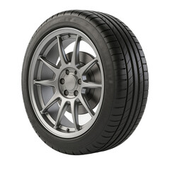 Obraz premium Car Wheel with Alloy Rim and Treaded Tire