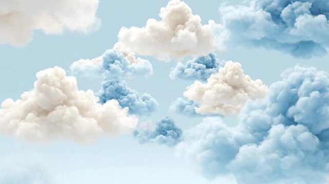 Fluffy white and blue clouds floating in clear sky