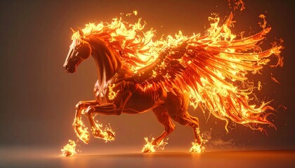 Fiery Pegasus - A Majestic Horse Ablaze with Wings of Fire.