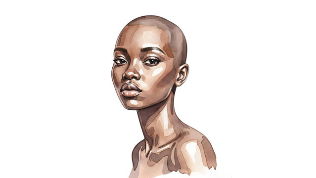 Drawing of woman with black hair and white left side.
