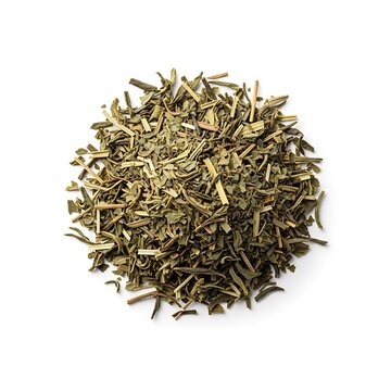 A close-up view of a pile of dried green tea leaves on a white background isolated on transparent background, isolated on white background, illustration