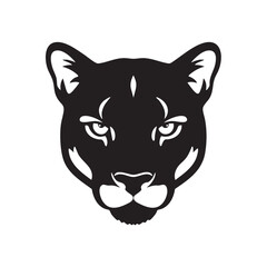 Obraz premium Black silhouette of a cougar's head, a powerful and fierce wild cat illustration for sports mascots, logos, or nature themes.