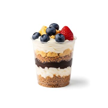 A vibrant and healthy parfait with layers of granola, yogurt, and fresh berries isolated on transparent background, isolated on white background, illustration