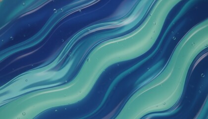 Abstract Blue and Green Wavy Texture with Bubbles on a Dark Background