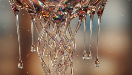 Abstract Closeup of Glowing Crystalline Formations with Droplets and Sparkles