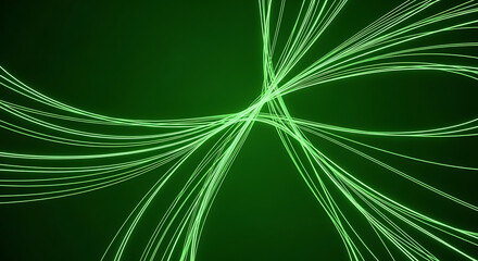 Green Neon Data Flow Lines Representing Sustainable Energy and Eco-Friendly Technology on Dark Background. Environmental Innovation Concept