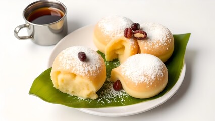 Traditional Ecuadorian Quimbolito steamed corn cake wrapped in an achira leaf.