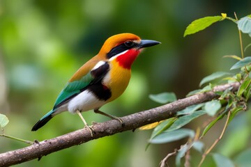 Naklejka premium Vibrant Wild Bird with Colorful Plumage in Lush Forest Environment