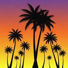 Obraz premium Silhouette of Palm Trees Against a Vibrant Sunset Sky.