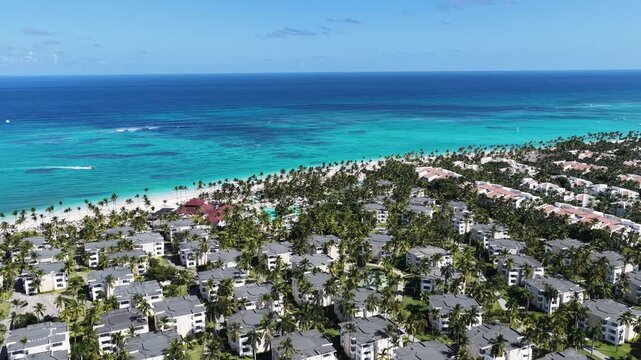 Punta Cana Skyline At Bavaro In Punta Cana Dominican Republic. Caribbean Skyline. Beach Landscape. Nature Seascape. Punta Cana Skyline In Bavaro In Punta Cana Dominican Republic. Scenic Palm Trees.