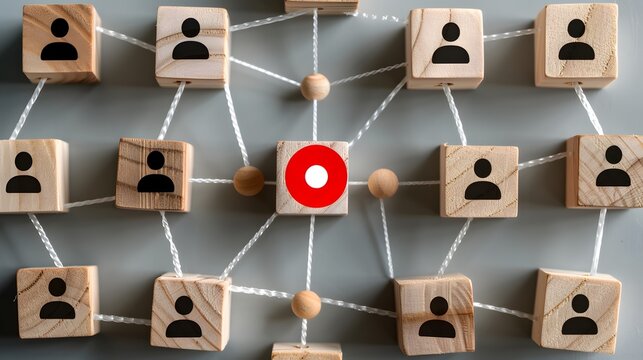 Vernetzte Benutzerprofile mit zentralem Fokuspunkt als Symbol f&uuml;r Organisationsstruktur
