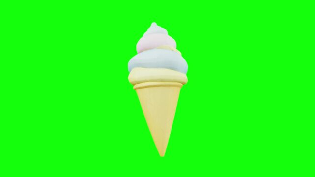 3D colorful ice cream cone animated on green screen background
