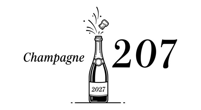 Champagne Bottle Popping Cork With Year 2027 and Number 207