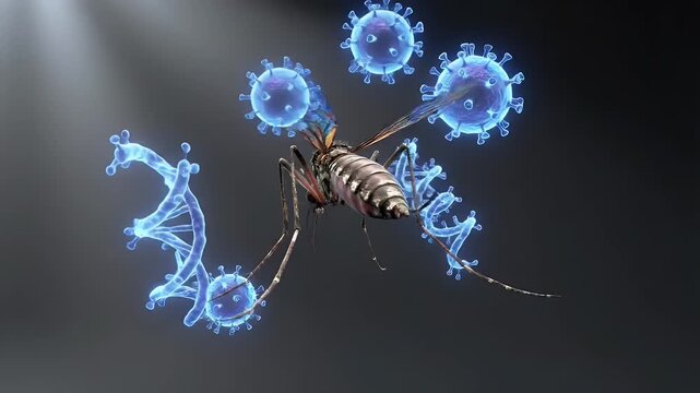 Scientific Visualization of a Mosquito Transmitting Viruses and DNA.
