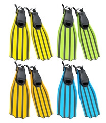 Set of diving flippers for summer holidays and snorkeling on white background. © Vasyl Onyskiv