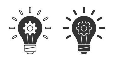 Set of light bulb icons with mechanical gears for innovation and technology