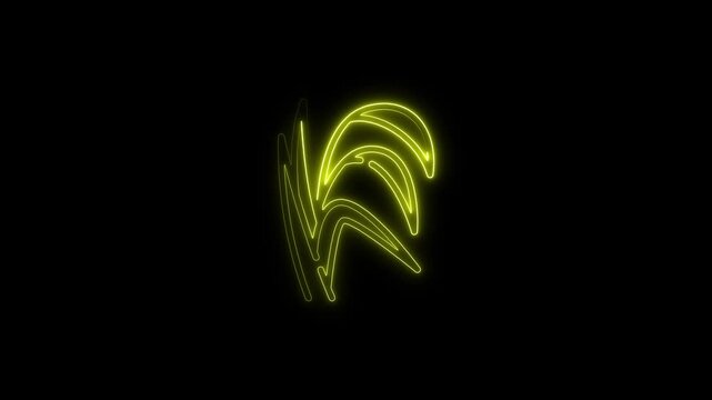 Bright yellow neon letter K on black background with light effect Keywords: letter K, neon, glowing, yellow, light, alphabet, typography, sign, symbol, dark, background, abstract, design