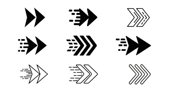 fast forward icon set modern speed arrows for digital media player controls and uiux design representing progress quick movement and next action.