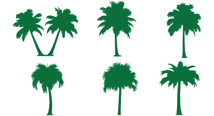 Fototapeta premium green palm tree silhouettes graphic elements isolated on white perfect for tropical summer designs beach holidays and nature branding.