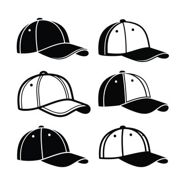 Collection of baseball caps in various designs and styles, Whisk vector illustration, eps file, six different baseball cap designs