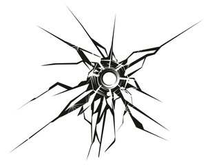 黒単色の弾痕と亀裂イラスト