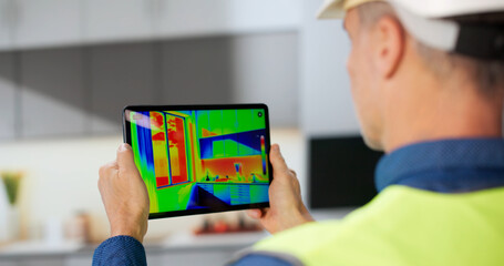 Man Conducts Energy Audit Using Thermal Camera © Andrey Popov