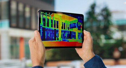 Plakat Mature Technician Using Infrared Camera