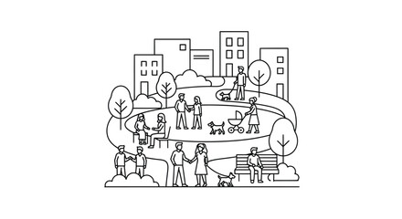 A park scene with people and buildings depicted as a silhouette © MDAUAL
