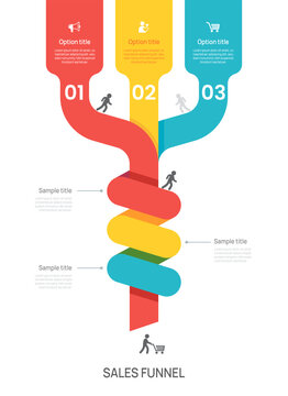 Sales funnel Infographic diagram template for business. Timeline 3 steps Tunnel, Vertical presentation vector infographics.