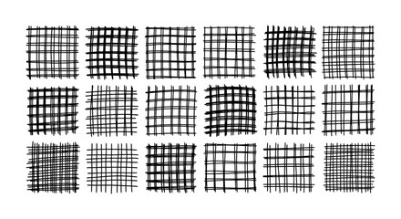 Fototapeta premium hand drawn grid patterns set featuring abstract scribble lines and diverse crosshatch textures on white ideal for creative design use.