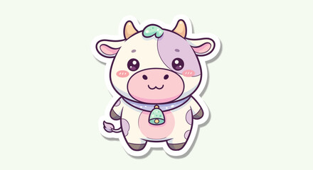 Fototapeta premium Adorable cartoon cow with purple and white fur standing alone on transparent background