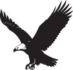 Obraz premium Eagle flying vector illustration with powerful wingspan silhouette and detailed line art head