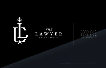 Elegant monogram logo design for a law firm featuring scales of justice symbol