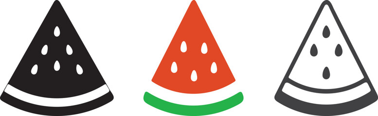 Three watermelon slices in varying colors and styles are displayed