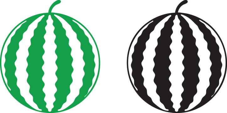 Two watermelons illustrated one color one black and white side by side