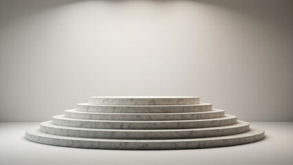 Obraz premium Elegant Circular Stone Podium with Tiered Steps Illuminated by Overhead Spotlights on White Background