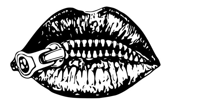 Stunning black and white lip illustration with zipper