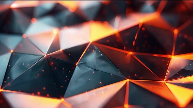 Abstract low poly background with sharp edges and orange light
