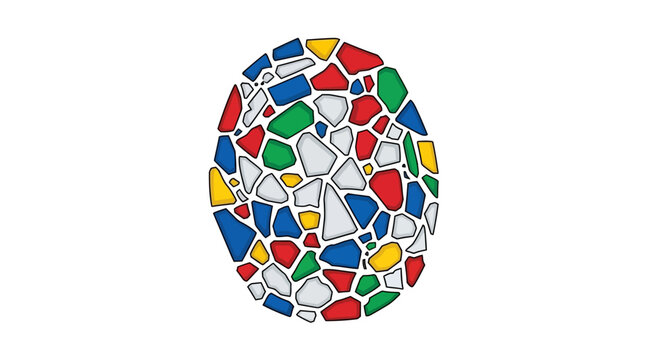 Colorful Mosaic Easter Egg Icon. Abstract vector illustration of a stained glass or shattered puzzle design using primary Rubik's Cube colors (Red, Green, Blue, Yellow).