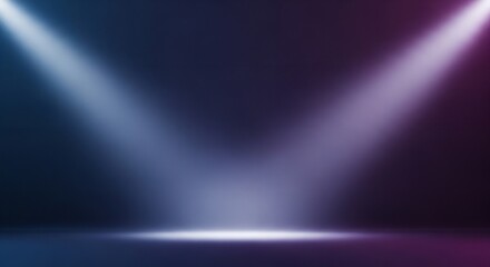 A dark room illuminated by two bright beams of light