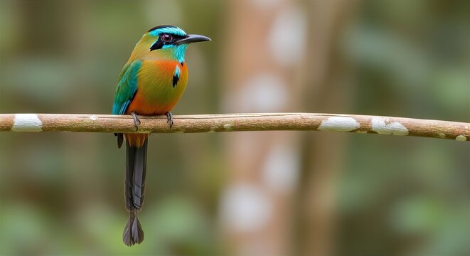 Turquoise-Browed Motmot on Rainforest Limb