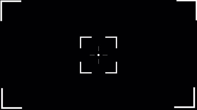 White Camera Focus Frame Center Crosshair Corner Brackets HUD Square Mark Line Overlay Alpha Channel Transparent Background Clean Targeting Interface 4K Animation